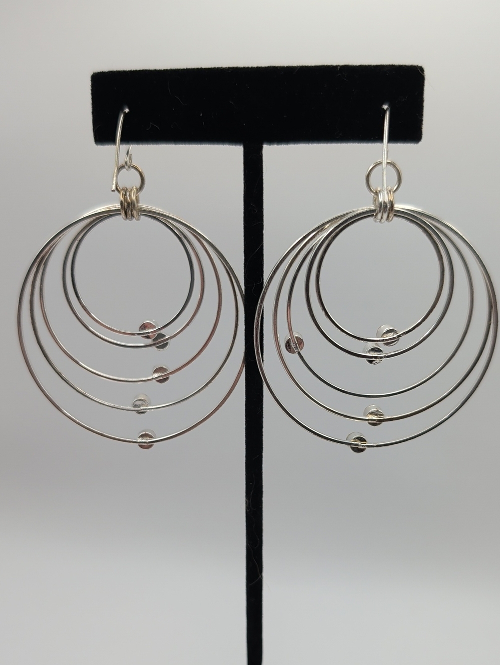 Silver 5-Hoop Crystal Drop Earrings